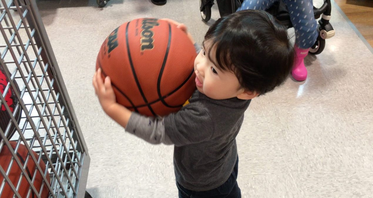 Having fun at the sports store!